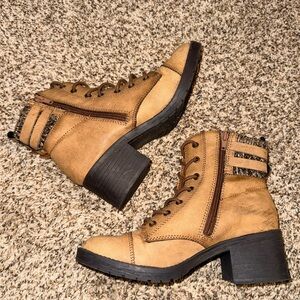 Rampage Tan Lace Up Boots with Block Heel